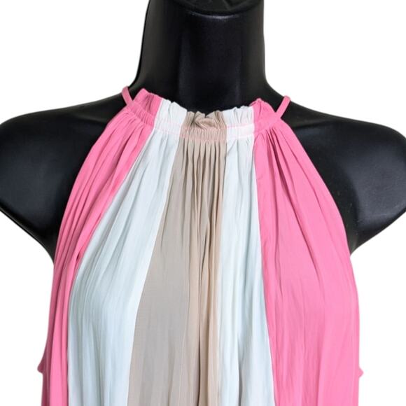 NEW Ramy Brook Kat Mini Dress Small High Neck Colorblock Belted Pink Cocktail - Picture 3 of 11